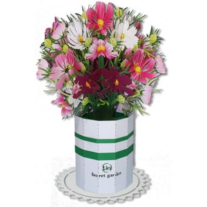 LIN17905, LINPopUp®, Pop Up, Fiori fatti a mano incl. vaso e piattino, come regalo compleanno, festa della mamma, bouquet di carta, N803