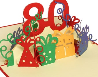 LIN17266, LINPopUp®, Tarjeta desplegable, Tarjeta de felicitación para 80.º cumpleaños, Tarjeta de cumpleaños desplegable, Tarjetas de felicitación, Aniversario, 80, N203