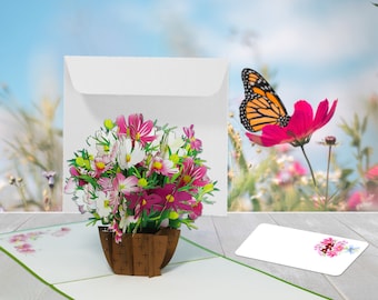 LIN17615, LINPopUp®, Carte Pop-up Fleurs, Carte D'anniversaire