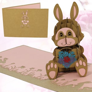 LIN17589, LINPopUp®, POP-UP Karte, Pop Up Karte Hase, Pop-Up Karte Ostern, Pop-Up-Geburtstagskarte, 3D Grußkarten Klappkarte, Hase, N345