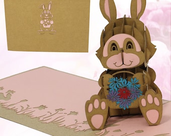 LIN17589, LINPopUp®, POP-UP Card, Pop Up Card Bunny, Pop Up Card Easter, Pop Up Birthday Card, 3D Greeting Cards Folded Card, Bunny, N345