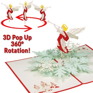 LINPopUp®, LIN17827, Pop-up Weihnachtskarte, Weihnachtskarte, Weihnachtsgeschenk, Drehender Engel, Musik mit Flöte, N462