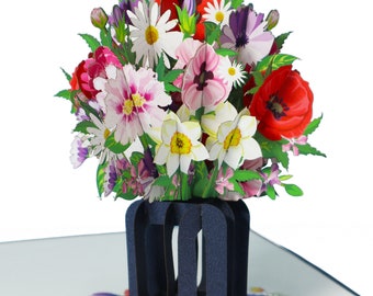 LIN17764, LINPopUp®, pop-upkaart bloemen, boeket pop-up, wenskaarten, gevouwen kaart, Moederdagkaart, verjaardag, boeket, N505