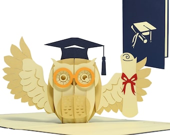 LIN17530, LINPopUp®, Pop Up Card, 3D Card, Congratulations, Graduation, Bachelor, Owl, Doctoral Hat, Certificate, N284