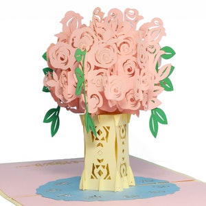 LIN17659, LINPopUp®, Tarjetas POP Up Flores, Ramo de Tarjetas Pop Up, Tarjetas de Felicitación Flores, Tarjetas Plegadas Flores, Cumpleaños, Rosas Rosadas, N385