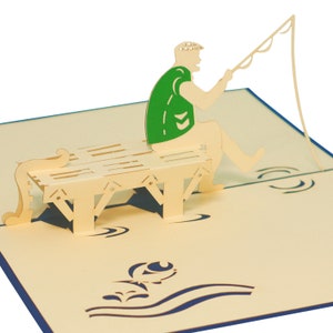 LIN17092, LINPoUp®, Cartoline POP-Up marittime, Carte pop-up di compleanno, Carte vacanze, Buono viaggio, Carte piegate, Regalo in denaro, Pescatore, N105