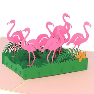 LIN17535, LINPoUp®, Biglietto pop up 3D Animali, Biglietto pop up Natura, Compleanno, Biglietto d'auguri Zoo, Biglietto pieghevole 3D, Fenicottero, N289