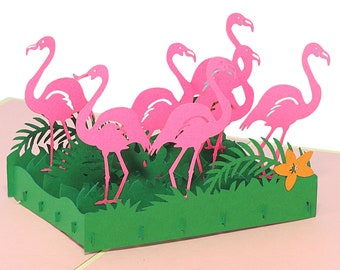 LIN17535, LINPopUp®, Pop Up 3D Card Animals, Pop Up Card Nature, Birthday, Greeting Card Zoo, 3D Card Folding Cards, Flamingo, N289