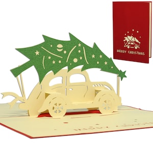 LIN17712, LINPopUp®, Tarjeta Pop Up 3D, Tarjeta de Navidad, Tarjeta de Felicitación, Abeto de Coche, N413
