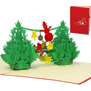 LIN17557, LINPoUp®, Cartoline di Natale 3D POP UP, Natale pop-up, Cartoline 3D Natale, Abeti, Biglietto grande 15 x 20 cm, N449