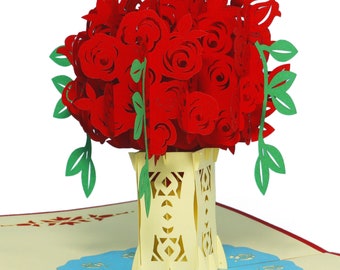 LIN17522, Pop-Up Card, Flower Card, Bouquet, Greeting Cards Flower, 3D Folding Card, Mother's Day Card, Birthday, Roses, N275