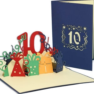 LIN17753, LINPopUp®, 10 verjaardag, POP UP-kaarten, pop-up verjaardagskaart, 10e verjaardag, wenskaarten 10e verjaardag, blauw, N395