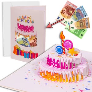 LINPOPUP® carte pop-up d'anniversaire, cadeau en argent, carte pop-up 3D avec de l'argent, emballage cadeau en argent, carte d'anniversaire avec enveloppe, LIN17863, G2
