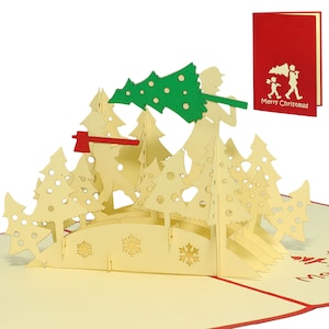LIN17086, LINPopUp®, Pop Up 3D Karte, Weihnachtskarte, Glückwunschkarte, Tannenbaum fällen, N421