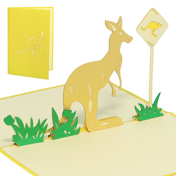 LIN17543, LINPopUp®, Pop Up Karte Tiere, Geburtstag, 3D Grußkarten, Australien Reisegutschein, Pop-Up Einladungskarte Zoo, Känguru, N297