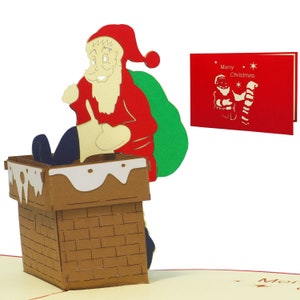 LIN17245, LINPopUp®, POP UP Weihnachtskarten, Weihnacht Grußkarten, Weihnachtsmann, Schornstein, Kamin, N435
