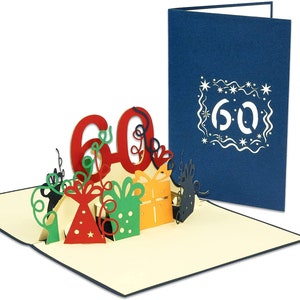 LIN17265, LINPopUp®, Carte POP UP - Carte d'anniversaire 3D pour les 60 ans, Carte de voeux - Carte surprise à rabat, N23
