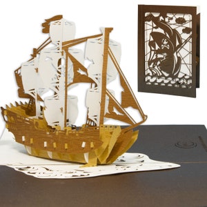 LIN17610, LINPopUp®, carte pop up bateau, bon de voyage, cartes 3D anniversaire, carte bateau, navigation, maritime, carte vacances, N721