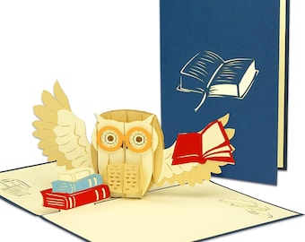 LIN17529, LINPopUp®, POP UP card, 3D card, folding card, owl, book, enrolment, gift, congratulations, voucher book, N283