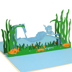 LIN17186, LINPopUp®, POP-Up Karte, Taucher, Geburtstag, Urlaub, Pop Up Karte Reisegutschein, Klappkarten, Geldgeschenk, Meer, Tauchen, N107