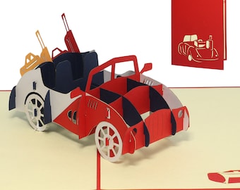 LIN17379, LINPopUp®, Pop Up Card Car, 3D Cards Holiday, Travel Voucher, 3D Folding Cards Car Travel Basket, N252