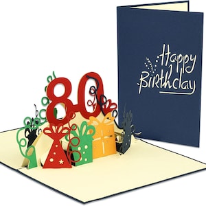 LIN17267, LINPopUp®, POP UP carte 3D carte de voeux anniversaire 80e anniversaire, N209