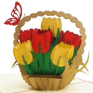 LIN17573, LINPopUp®, Pop Up Card, Bouquet Paper, Pop Up Cards, Pop Up Birthday Card, Birthday, Flowers, Mother's Day, Tulips, N322