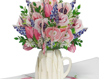 LIN17767, LINPopUp®, Pop Up Card Flowers, Bouquet Pop-Up, Greeting Cards, Folded Card, Mother's Day Card, Paper Flowers, N507