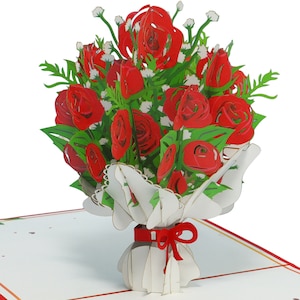 LIN17765, LINPopUp®, Pop Up Karte Blumen, Blumenkarten,Blumenstrauß Pop-Up, Grußkarten Blumen, 3D Klappkarte, Muttertagskarte, Rosen, N506