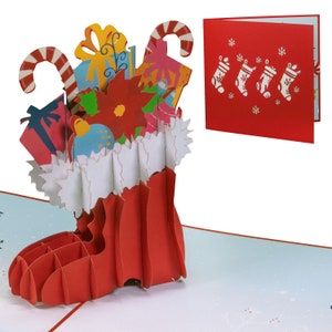 LIN17797, LINPopUp, pop up card di Natale, calza di Babbo Natale - regalo di Natale - card, card di Natale 3d, gift card, regali di Babbo Natale, N431