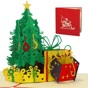 LIN17563, Carte de Noël pop up, Noël pop up, carte de Noël pop up, coffrets cadeaux sapin, grande carte 15 x 15 cm, N453