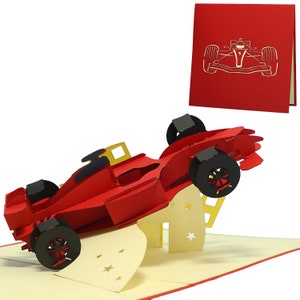 LIN17560, LINPopUp®, Cartes de vœux 3D Voiture, Carte Pop Up, Carte d'anniversaire, Voiture à bons, Voiture de course, N313