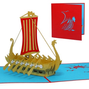 LIN17078, LINPopUp®, POP UP Karte Schiff, Pop Up Karte Boot, 3D Grußkarten Schiff Boot Segel Drachenboot Wikingerschiff, N118