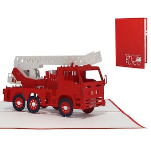 LIN17323, LINPopUp®, Camion de pompiers à carte pop-up, carte d’anniversaire, brigade de pompiers, brigade de pompiers à carte 3D, camion de pompiers, camion de pompiers, N216