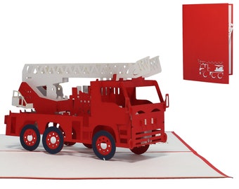 LIN17323, LINPopUp®, Pop Up Card Fire Engine, Birthday Card, Fire Brigade, 3D Card Fire Brigade, Fire Engine, Fire Truck,N216