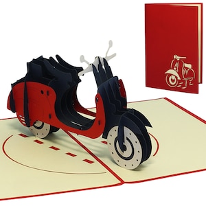 LIN17380, LINPoUp®, Biglietto pop-up di compleanno, Biglietto d'auguri, Biglietto d'auguri 3D pop-up Scooter, Vespa, Regalo patente di guida, Scooter, N253