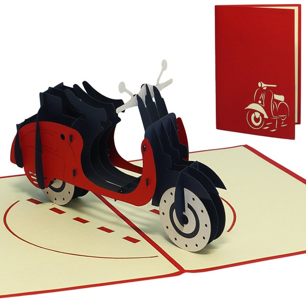 LIN17380, LINPopUp®, Pop Up Karte Geburtstag, Geburtstagskarte, Pop Up 3D Grußkarte Motorroller, Vespa, Führerschein Geschenk, Roller, N253