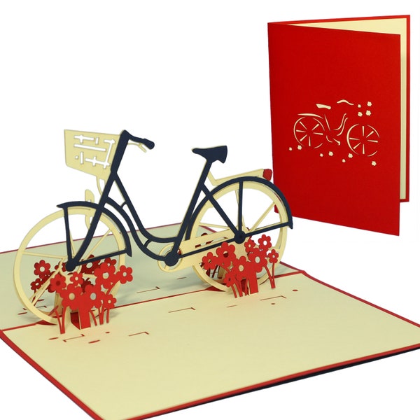 LIN17180, LINPopUp®, cartes pop up, cartes de vœux 3D, vélo, cartes de vœux, cartes d'anniversaire, Venlo, vélo femme, N156