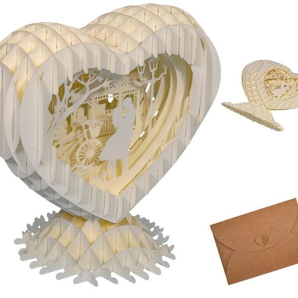 Pop-Up Karte Herz, Valentinstags Geschenk, Jahrestag und Hochzeitstag – 3D Handgemachte Herz aus hochwertigem Papier, MagicPaper, LINPOPUP