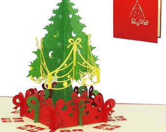 Carte Pop Up De Noël 3d, Carte De Vœux Avec Arbre De Noël Rose Et Flamant Rose