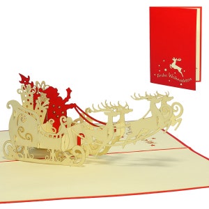 LIN17243, LINPopUp®, POP UP-kaarten 3D-wenskaarten Kerstvouwkaarten Kerstman met geschenken op slee, N420