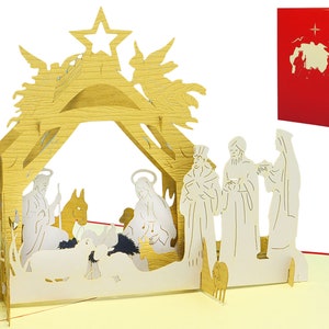 LINPopUp®, Carte Pop Up 3D, Carte de Noël, Carte de Voeux, Nativité, Nativité, N458