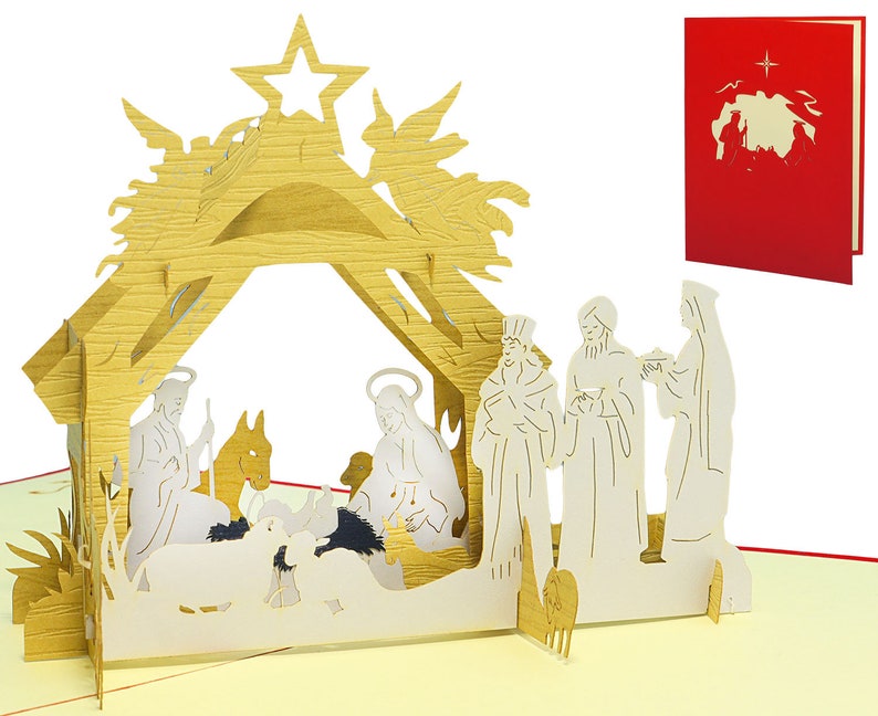 LINPopUp®, Carte Pop Up 3D, Carte de Noël, Carte de Voeux, Nativité, Nativité, N458 image 1