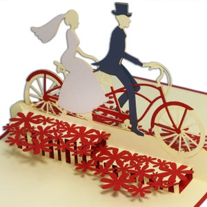 LIN17227, LINPoUp®, Cartoline POP-Up matrimonio, biglietti d'auguri matrimonio, biglietti d'auguri, biglietti pieghevoli matrimonio, partecipazione di nozze, bicicletta, N88