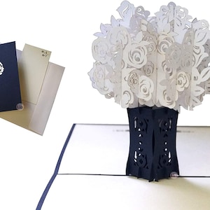 LIN17636, LINPopUp®, Tarjeta Pop-Up, Flores, Flor Tarjeta, Tarjetas De Felicitación Flores, Tarjetas Plegables 3D Flor, Tarjeta Funeraria, Rosa Blanca, N367