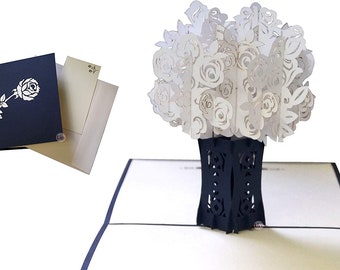 LIN17636, LINPopUp®, Pop Up Card, Flowers, Card Flower, Greeting Card Flowers, 3D Folding Cards Flower, Funeral Card, White Rose, N367