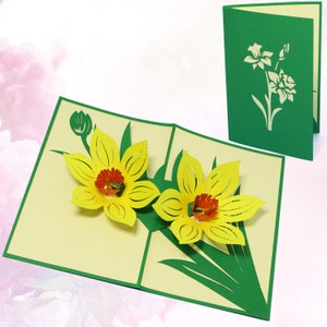 LIN17750, LINPopUp®, POP Up Cards Flores, Ramo de tarjetas pop-up, Tarjetas de felicitación Flores, Tarjetas dobladas Flores, Fecha de nacimiento, Narciso, N700