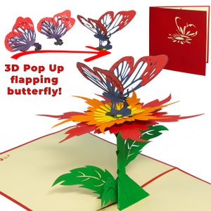LINPOPUP®, Pop-Up Card Flowers - Butterfly - 3d Card - Greeting Card for Mother's Day, Birthday, Gift Card for Mom