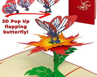 LINPOPUP®, carte pop-up fleurs - papillon - carte 3d - carte de voeux pour la fête des mères, anniversaire, carte-cadeau pour maman