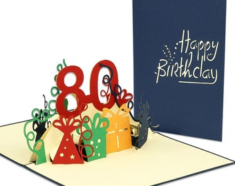 LIN17267, LINPopUp®, Carte Pop Up, Carte d'anniversaire 3D pour le 80ème anniversaire, Carte d'anniversaire, Carte de félicitations, N209